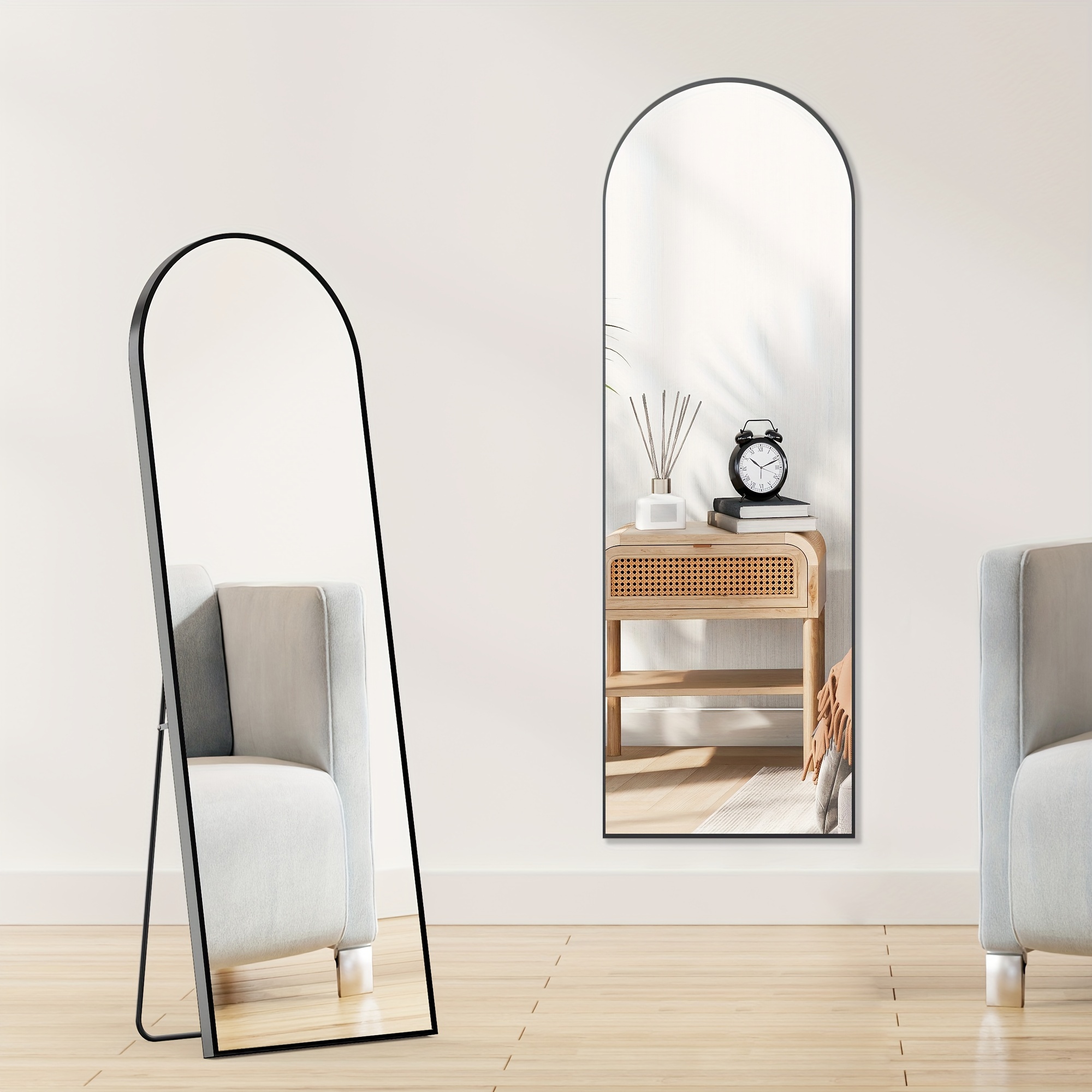 

Arched Full Length Mirror 59"x16" Full Body Floor Mirror Standing Hanging Or Leaning Wall, Arch Wall Mirror With Stand Aluminum Alloy Thin Frame For Bedroom Cloakroom Living Room