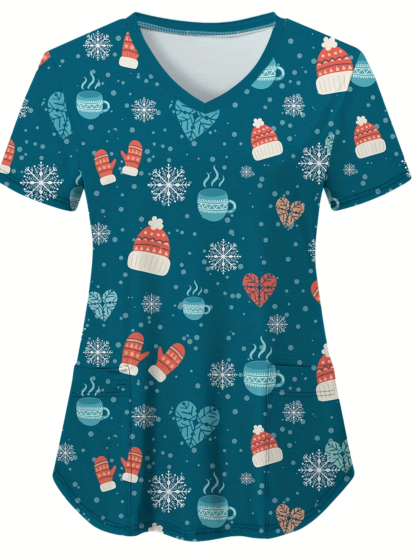 Print Scrub Snowflake Scrub Top Women's Christmas Snowflake Print