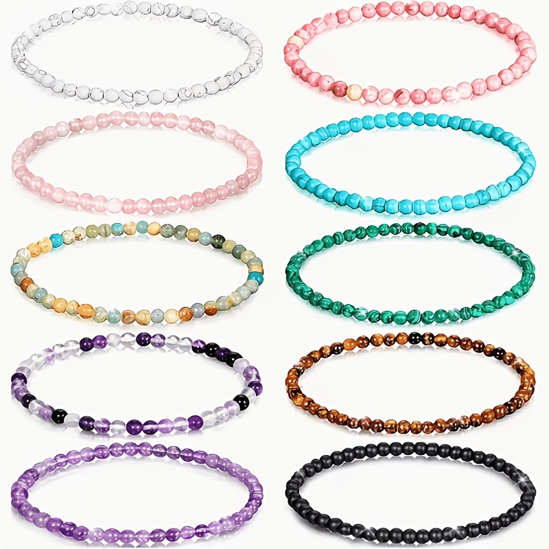 TEMU Fashionable And Elegant 4mm Natural Stone Bracelet With Random And Colors, Suitable For Daily Wear