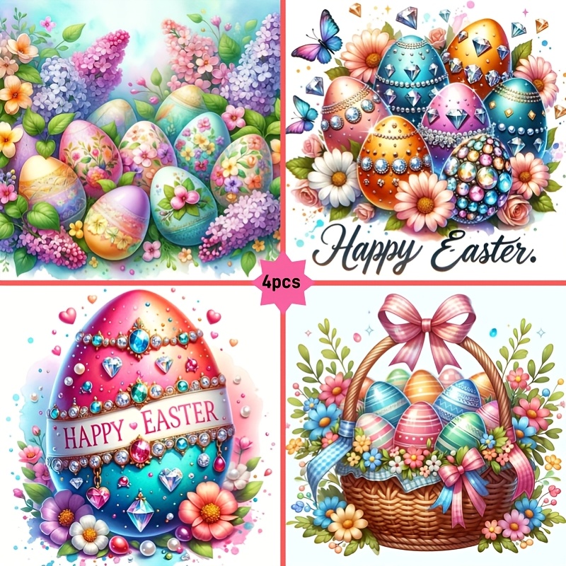 

4pcs Set Of Easter Egg Patterns, Diamond Painting Kit, Diy 5d Mosaic Art, Holiday Gifts, Handmade , Ideal For Decorating Walls In Home And . .