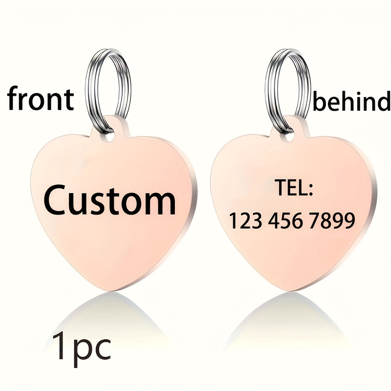 TEMU 1pz Targhetta Personalizzata a Forma di Cuore, Ciondolo per Collare in Acciaio Inossidabile con e Numero di Telefono Inciso al Laser per