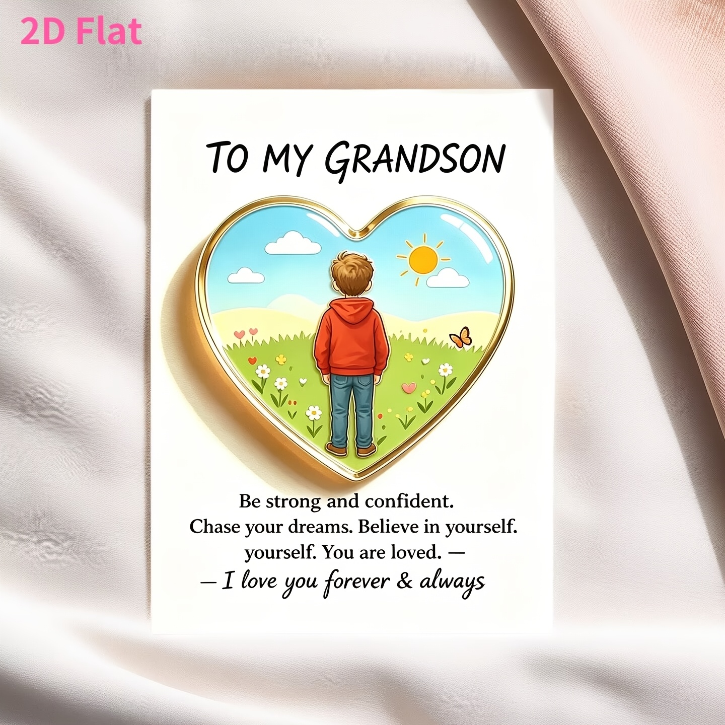 TEMU Carte de vœux 2D plate de cœur « de poche » pour petit-fils, figurine de cœur avec carte d'encouragement émotionnel, message inspirant, jeton de