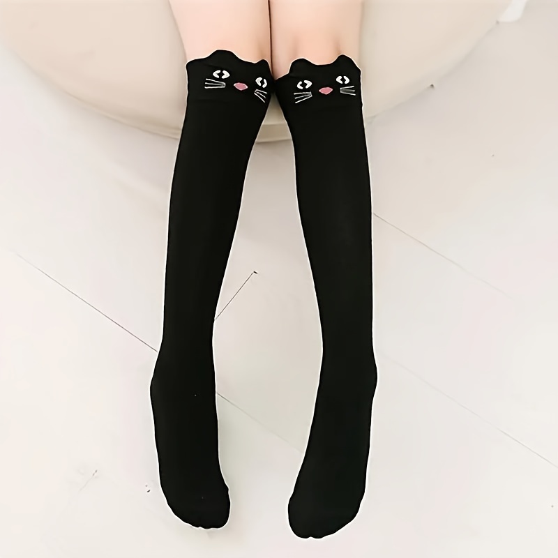 Image of 1/ Of Teenagers' Fashion Cartoon Cat Cute Knee-high Socks, Breathable And Comfortable Autumn And Winter Warm Socks, Teenagers' Socks, For Teenager