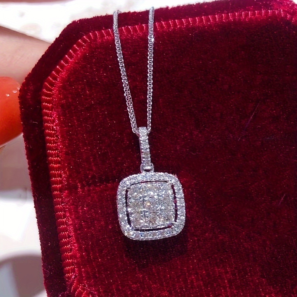 Image of Square Pendant Fashion Easy Women's Necklace Zirconia Decorative Pendant Silver-plated Jewelry