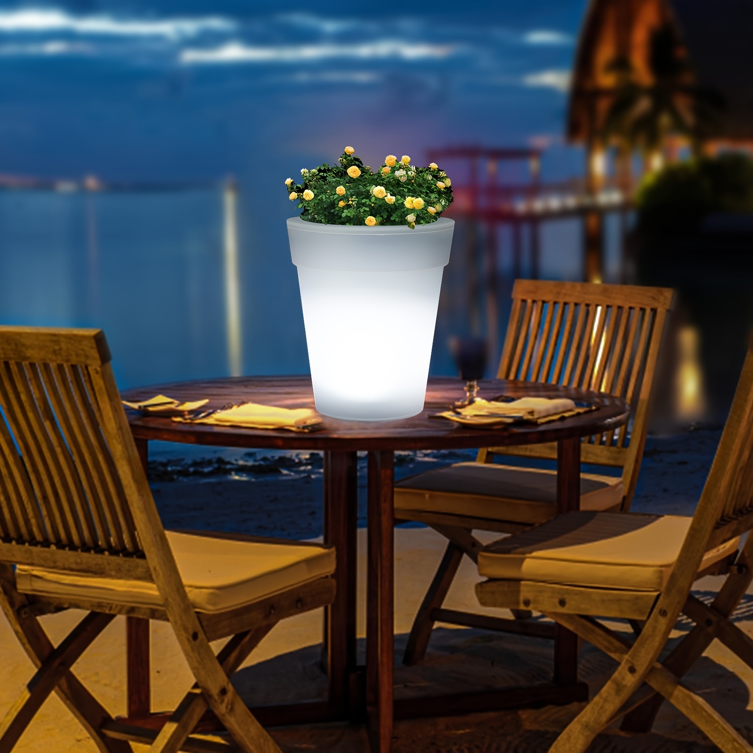 1/2 bucăți de lumini solare pentru ghivece, ghiveci de plastic alb cu 4 lumini led, pot fi plasate în interior,   ar fi masa de dining, dormitor, sufragerie, birou, masa, fereastră, balcon, curte, grădină, gard, potrivite pentru diverse ocazii interioare și exterioare detalii 4