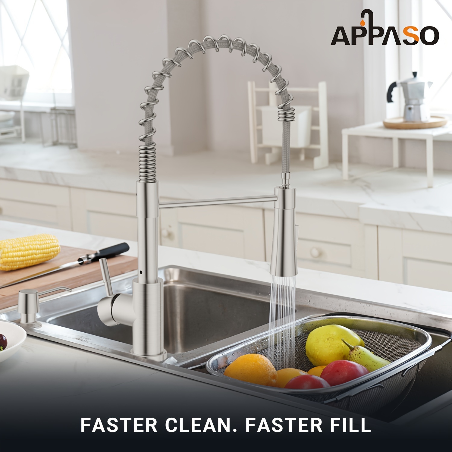 

Appaso Kitchen Faucet With Soap Dispenser Brushed Nickel, Pull Down Kitchen Faucet Commercial Single Handle High Arc Faucet For Sink, Stainless Steel Kitchen Faucet For Sink 2 Or 4 Hole