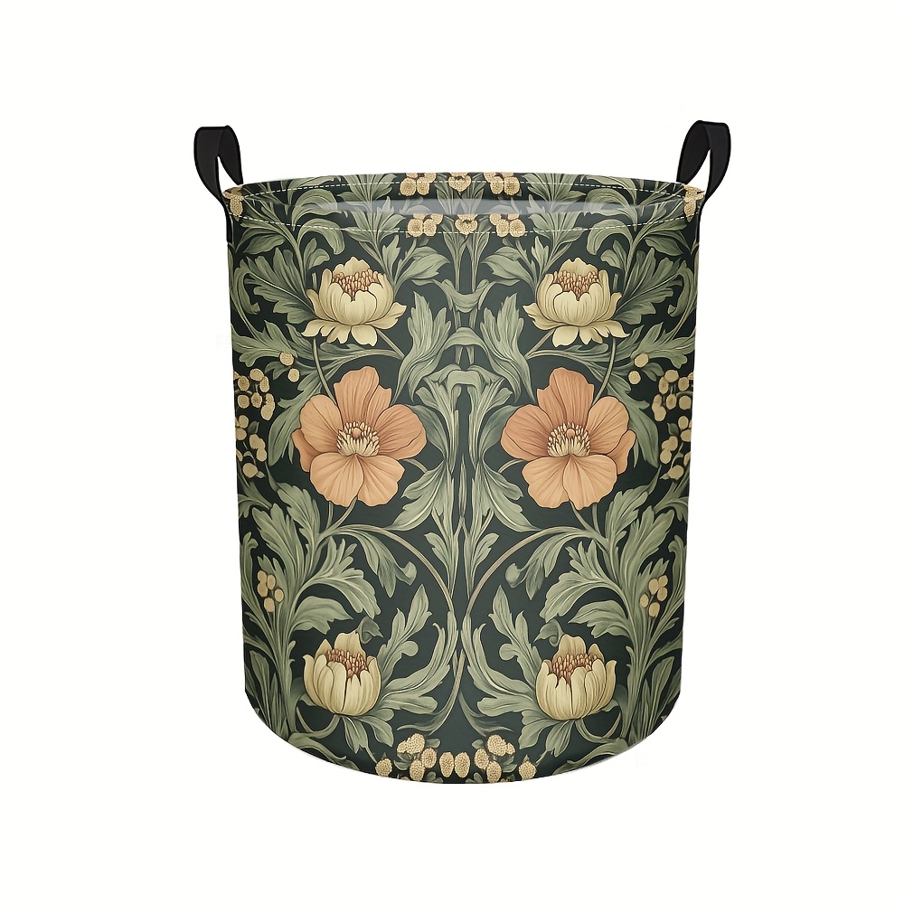 TEMU 1pc, Dokriy, Vintage Floral Laundry Basket, Dirty Clothes Hamper, Round Storage Bin, Suitable For Bathroom, Bedroom, Kitchen, Laundry Room