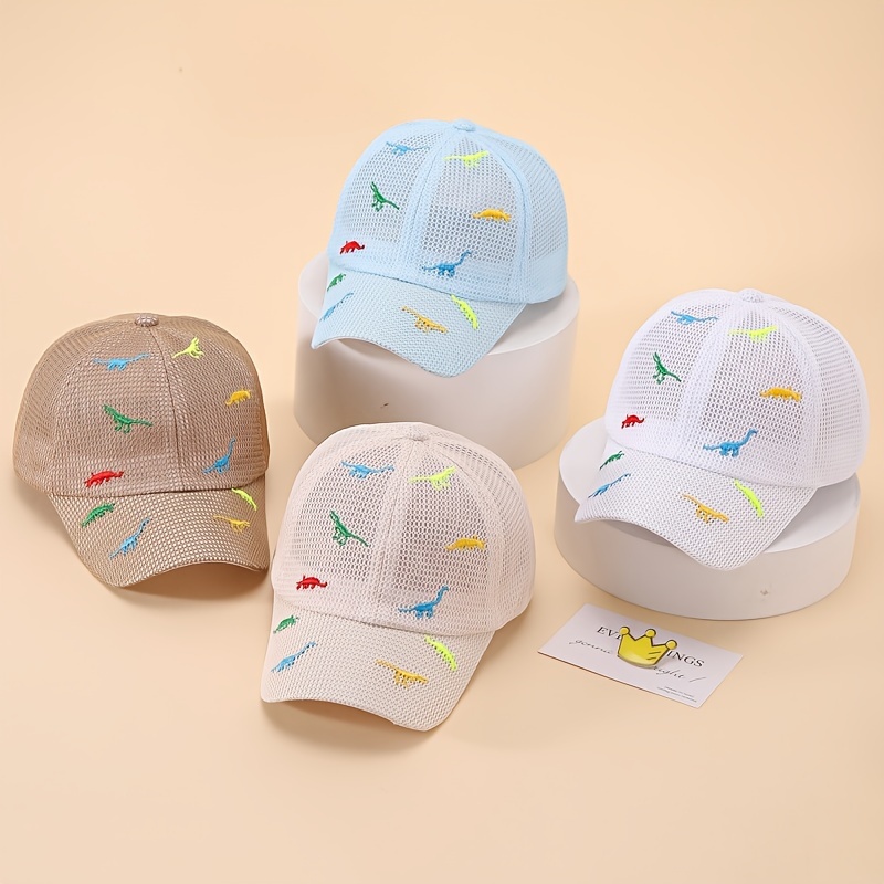 

1pc Kids Summer Casual Mesh Cap, Embroidered Dinosaur Baseball Hat, Adjustable Breathable Outdoor Sun Hat, For Boys & Girls