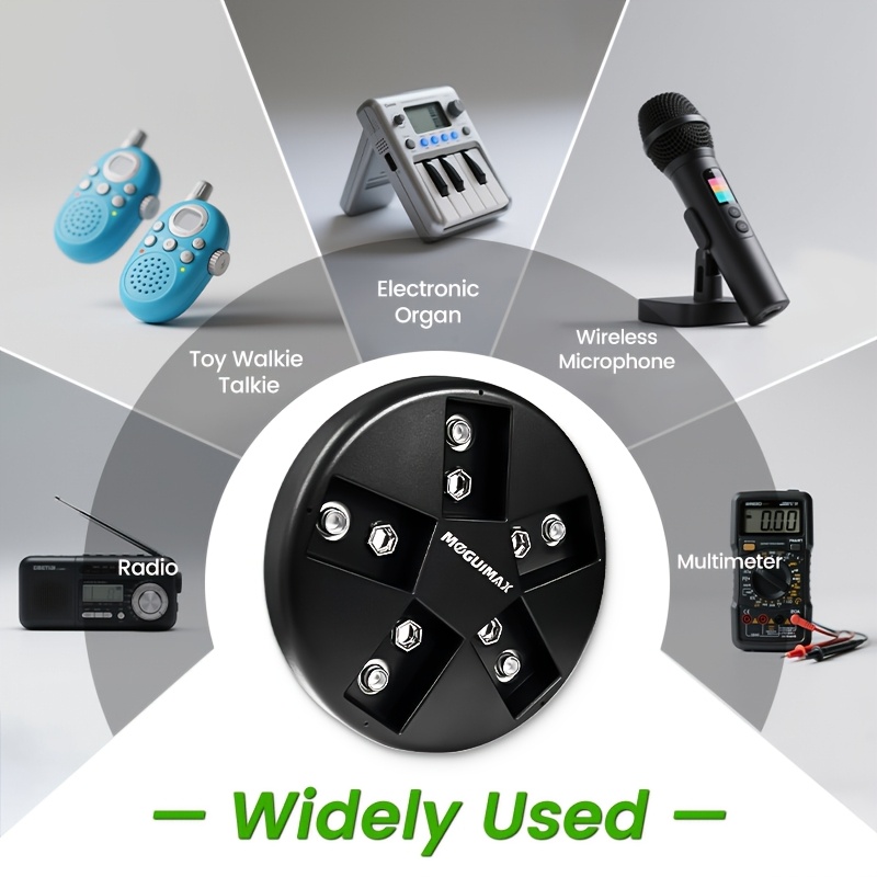 moguimax зарядное устройство на 5 слотов для 9v черных аккумуляторов, быстрая зарядка, несколько слотов для зарядки,   индикатор полной зарядки, с кабелем зарядки type-c, удобно для переноски, совместимо с блоком питания 5v/1a, безопасно и стабильно, подходит для микрофонов,  , электронных Детали 0