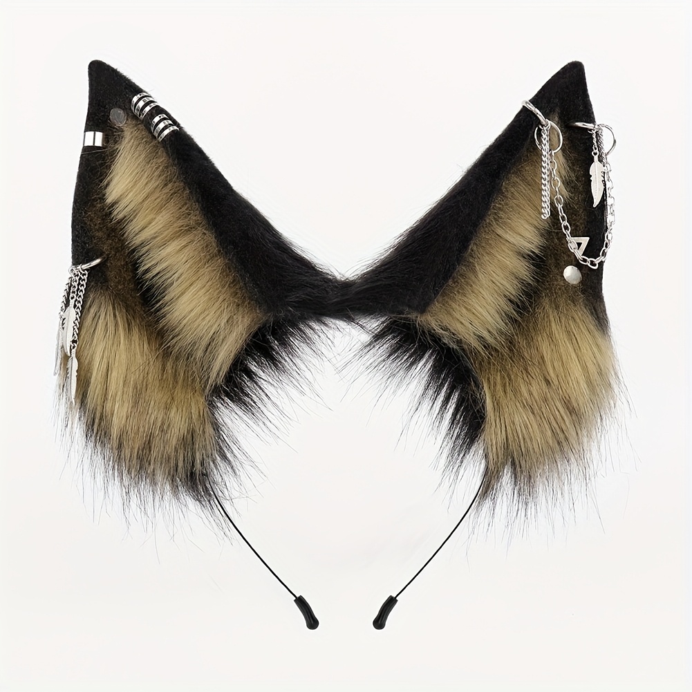 TEMU A Plush Wolf Dog Headband, With Fashionable Additions, A Cool And Trendy Wolf Dog Headband, Featuring Detachable Ears, Perfect For Role-playing