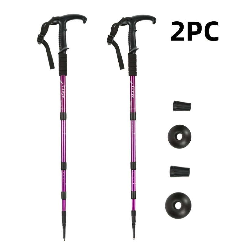 

2-pack Purple Aluminum Alloy Telescopic Trekking Poles, Portable Walking Sticks With Combination Lock, Support Cane For Hiking, No Battery Required