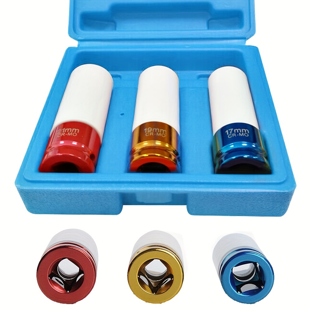 Image of 3pcs Power Spare Inserts Wheel Nuts 1/2" Nut Alloy Wheels Nuts 17-19-21mm