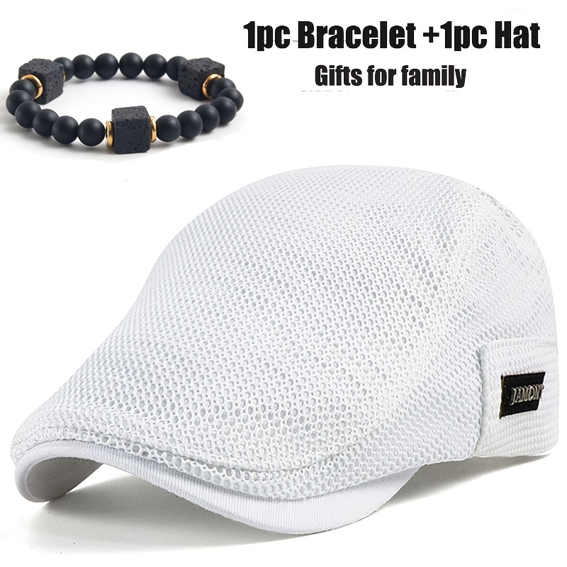 E-shop 2 Stk. 1 Mütze + 1 kleines Geschenk-Armband Unisex Schiebermütze im Baskenmützen-Stil Fahrermütze strukturierte kurze Krempe Freizeitmütze