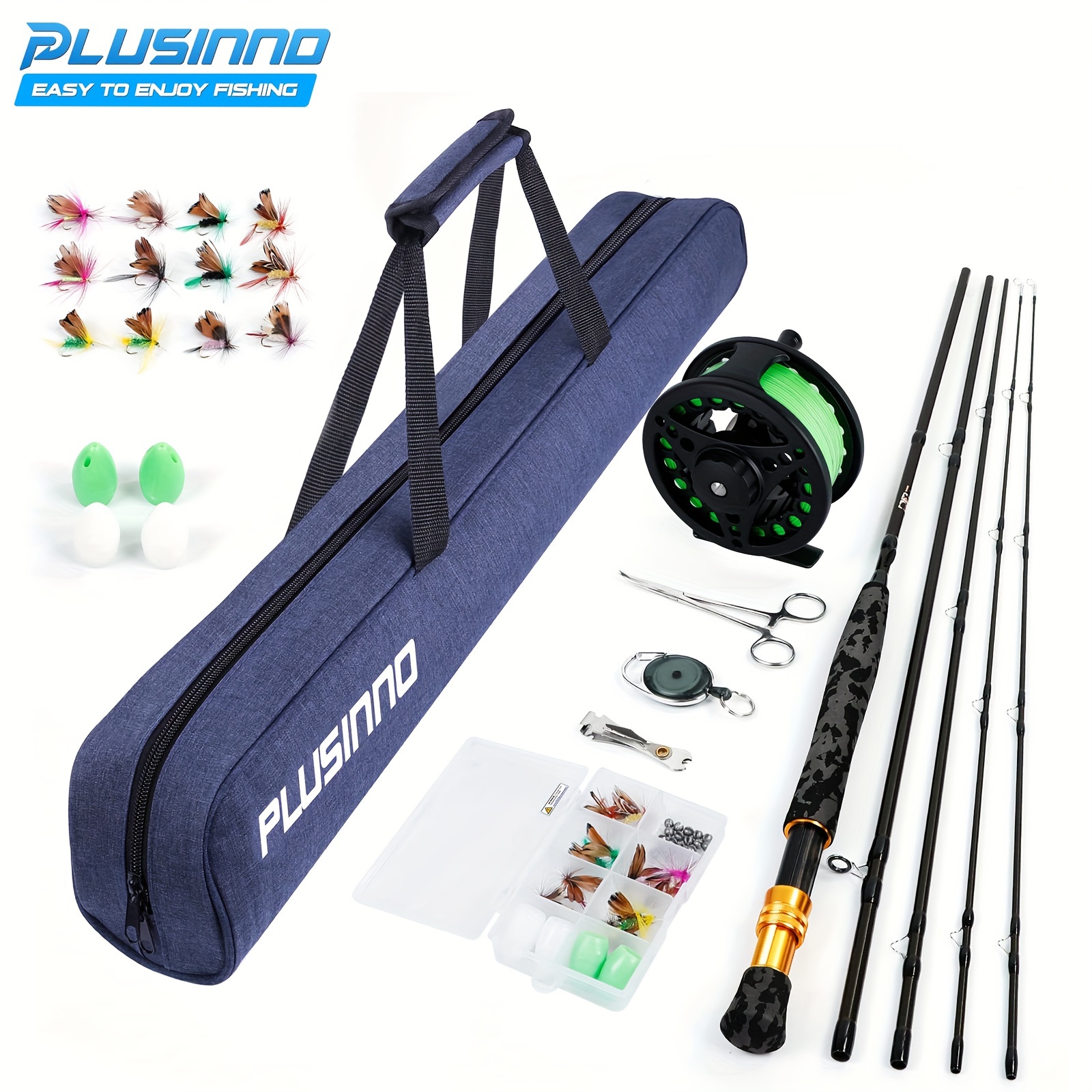 

Plusinno Fly Fishing Rod And Reel Combo, 4 Piece Lightweight Ultra-portable Graphite Fly Rod 5/6 Complete Starter Package With Carrier Bag