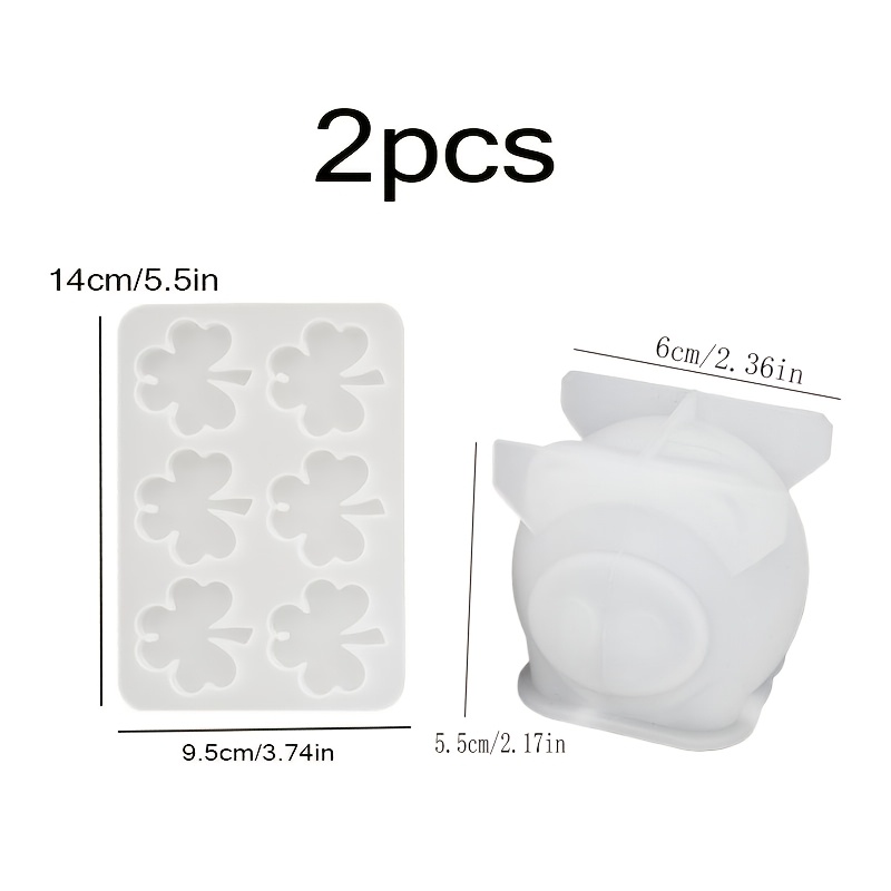 Image of 2pcs Resin Silicone Molds Cute Pig Figurine Silicone Mold & Clover Pendant Mold Diy Decor Plaster Concrete Molds Resin Craft Casting Molds Home Decor Diy Resin Silicone Molds For Jewelry Making