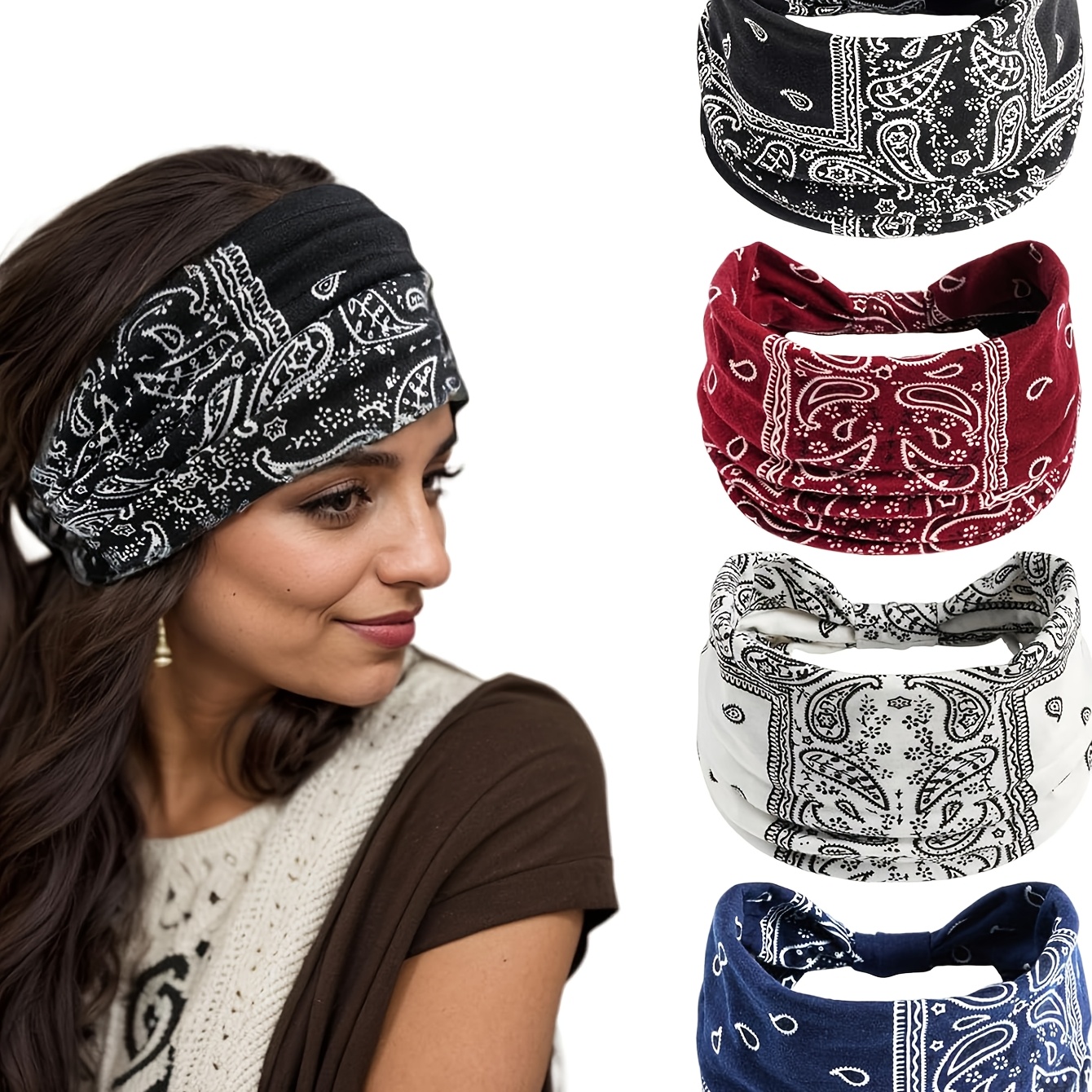 Paisley Print Headbands Set Retro Print Paisley Headbands Set - 8 Pieces for Girls and  main image 4
