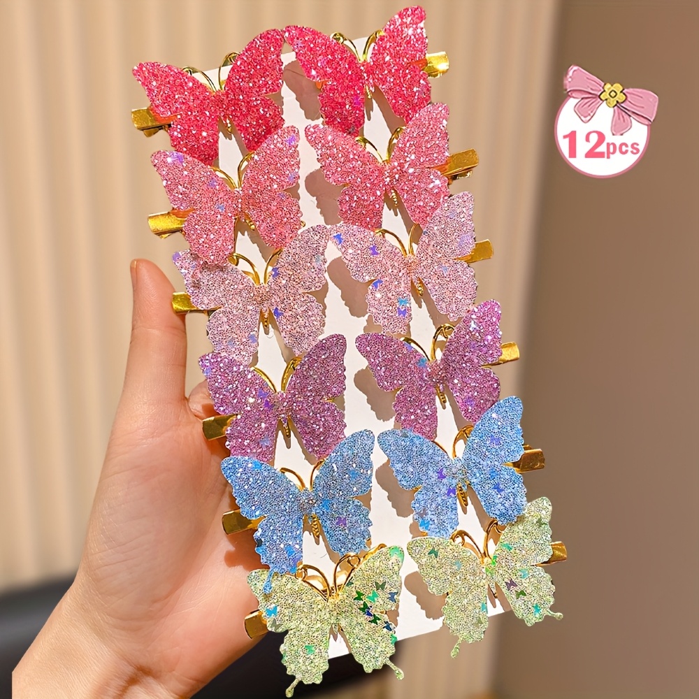 Image of -12 Sparkling Pink Hair Clips, Vibrant Colors, A Must-have For Parties, Attention-grabbing! Perfect For To Wear In And At School. Adorable Hair Accessory For