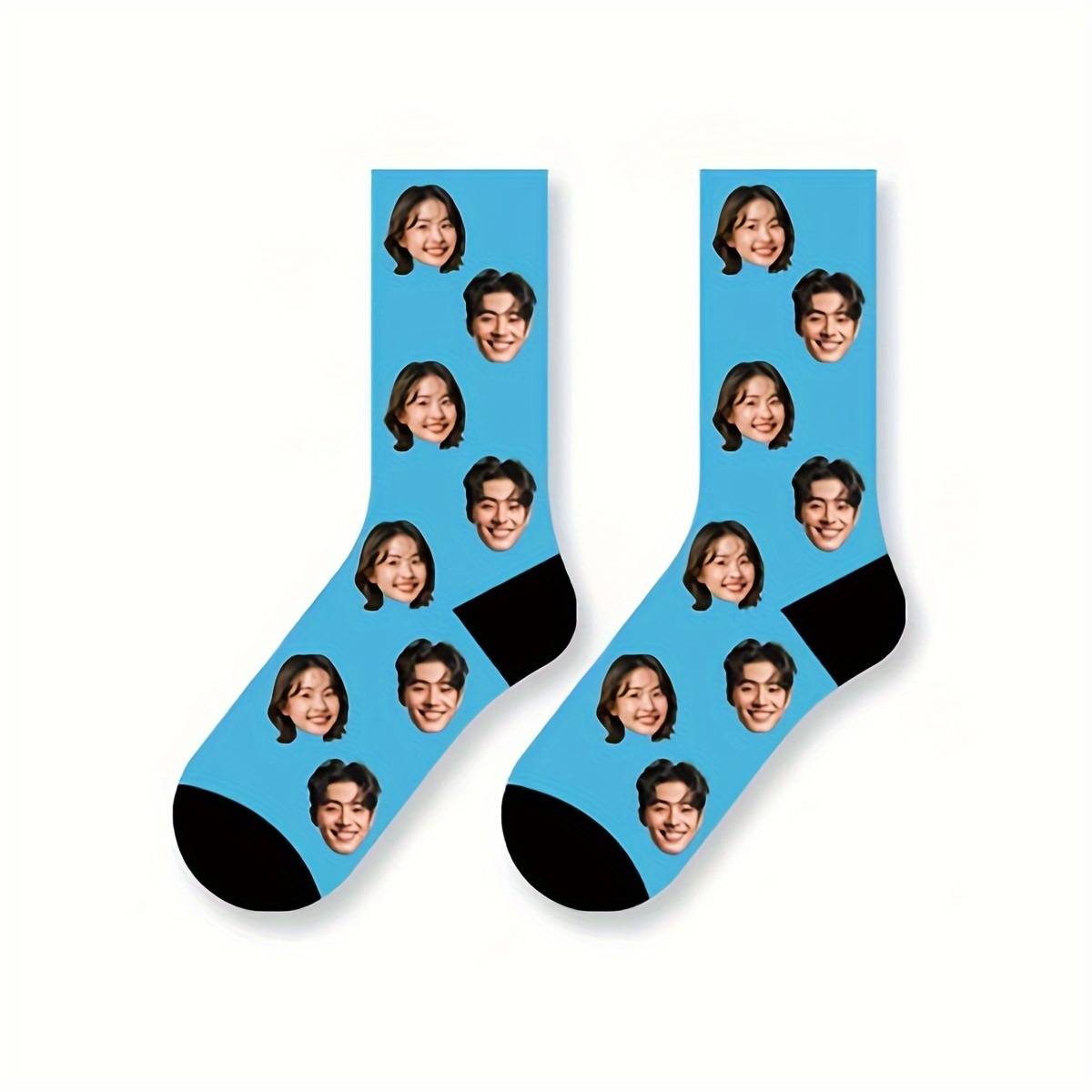 TEMU 1 Pair Of Personalized Custom Face Men's Mid-calf Socks, Featuring Photos Of Guys And Beautiful Girls For Couples. Fun Custom-printed Mid-length