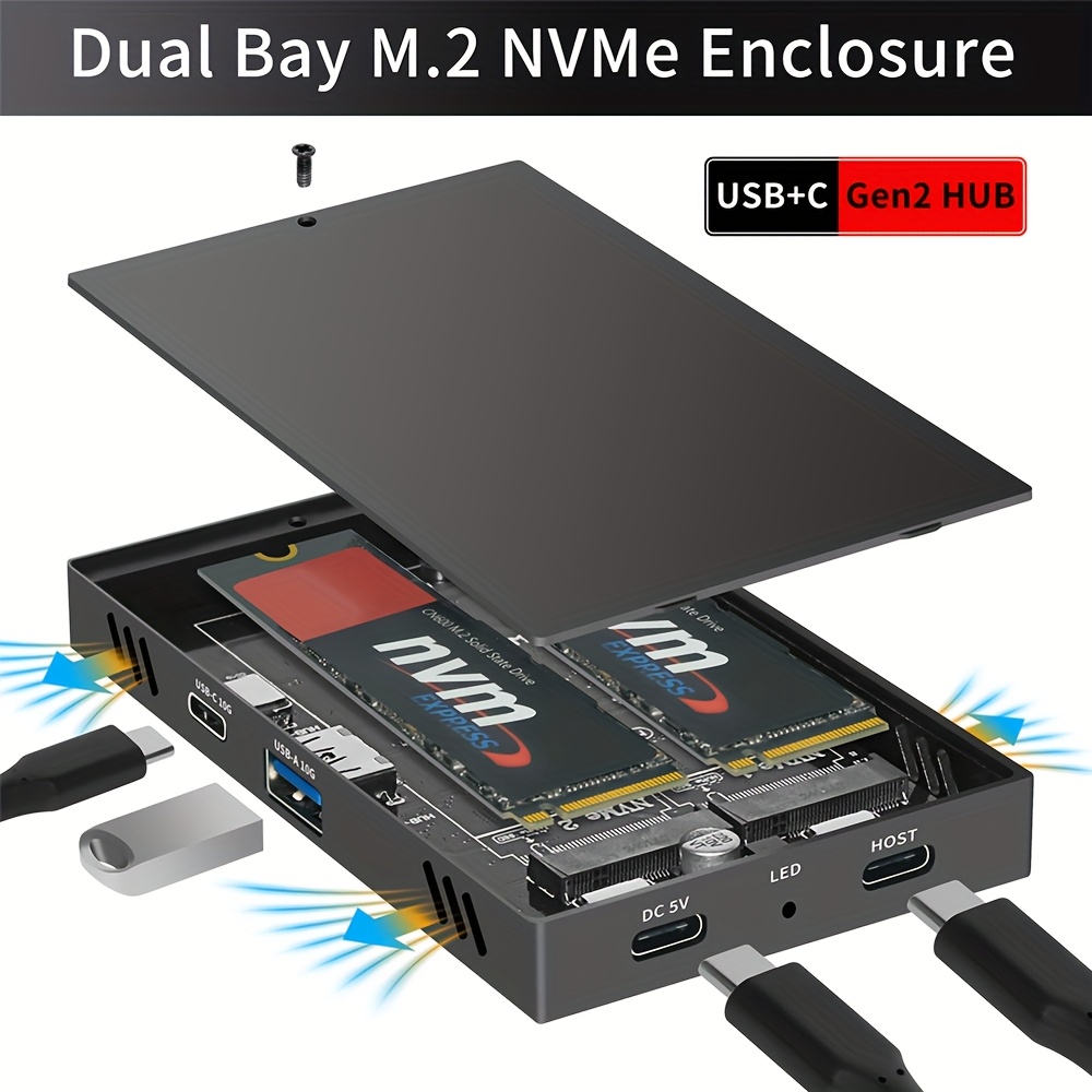 

A Dual-slot Hard Drive Docking Station Compatible With M.2 M Key Pcie Nvme Ssds, Allowing The Use And Reading Of 2 Nvme Ssds.