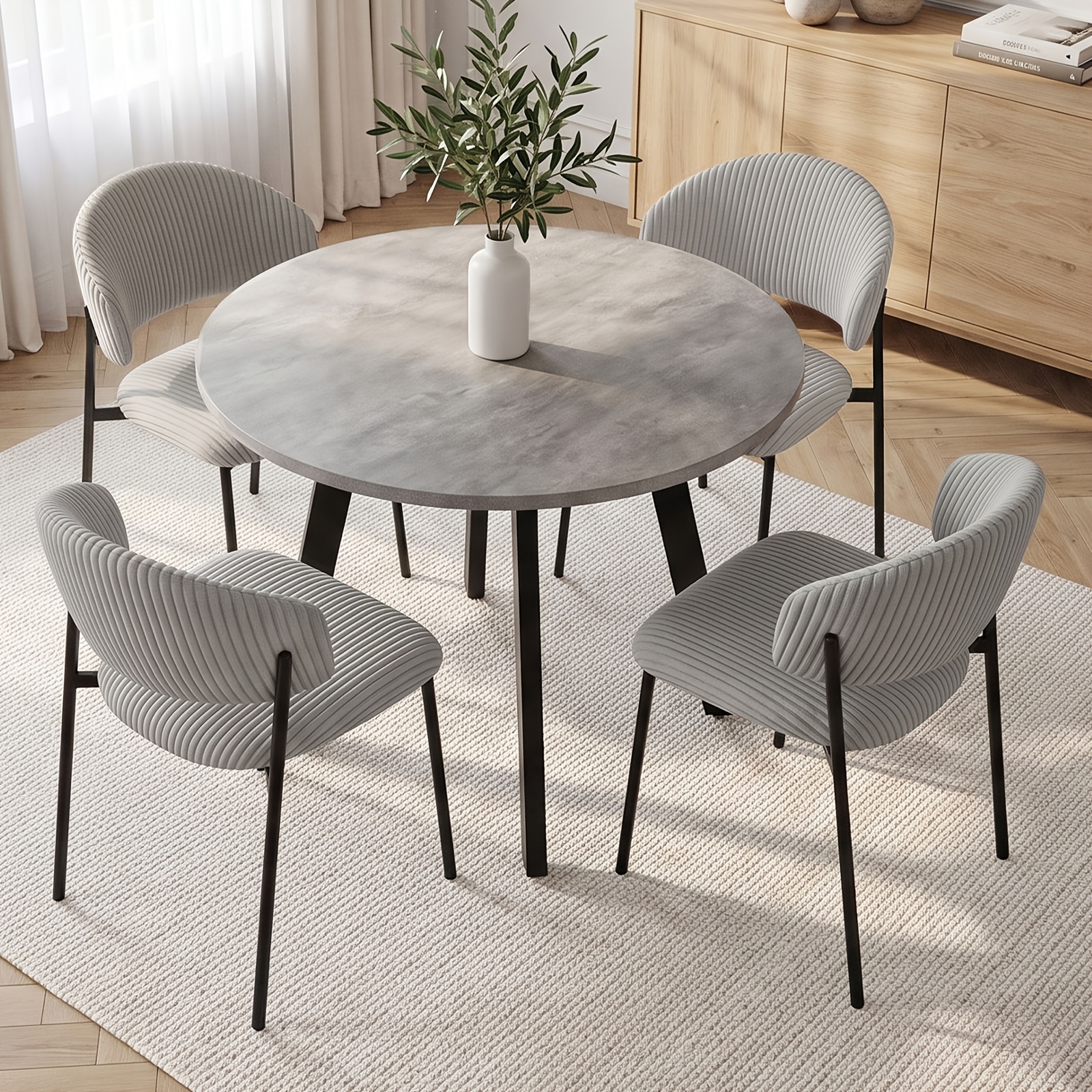 Image of Modern Minimalist Dining Table And Chair Set, + 4 Chairs, High-density Sponge Dining Chairs, Upholstered High Backrest, Durable Tabletop, Sturdy Table Legs, Living Room Dining Room Kitchen