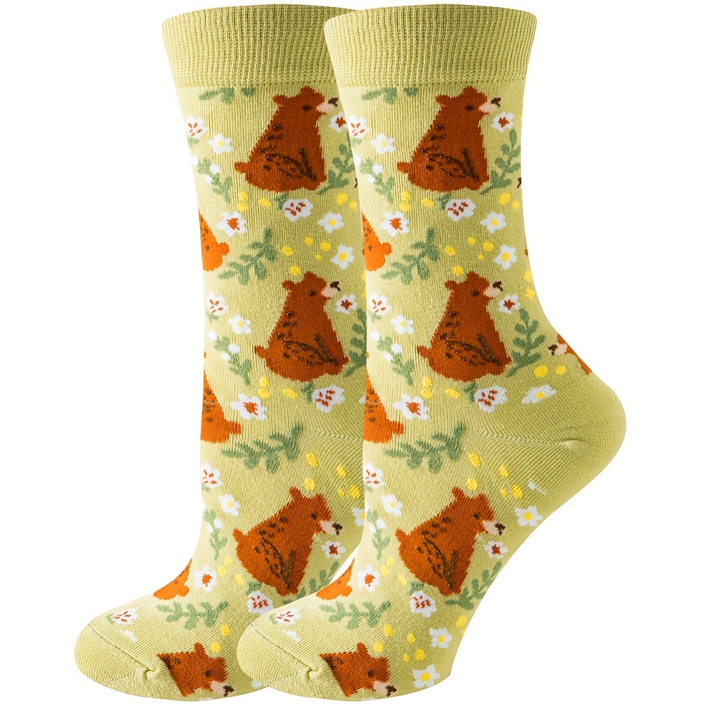 

1 Pair Cute Cartoon Bear Pattern Socks, Comfy & Breathable Mid Tube Socks, Women's Stockings & Hosiery