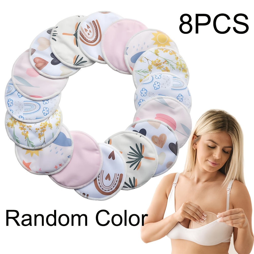 TEMU Bounippy 8pcs Random Color Nursing Breast Pads, 4.7-inch Option - Washable And Reusable Breastfeeding Pads (mild, Large)
