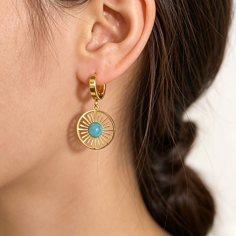 Women's Stainless Steel Retro Hollow Pendant Earrings