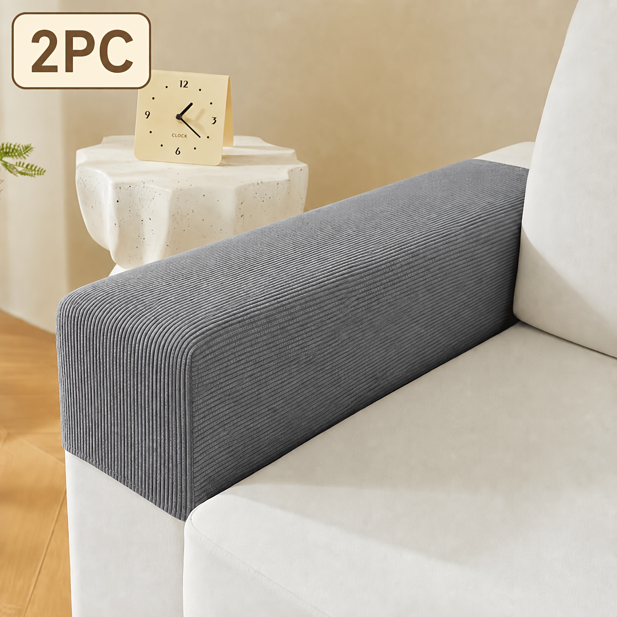 TEMU 2pcs Striped Armrest Cover, Soft And Breathable Fabric, Pet-friendly Protective Cover, And Machine Washable, Suitable For Sofas And Lounge