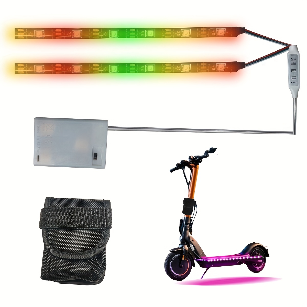 Bandă LED RGBIC pentru Bicicletă și Scuter, Lumină de Avertizare de Siguranță Colorată pentru Conducerea de Noapte, Alimentată de Baterii (Bateriile Nu Sunt Incluse), Bandă Tăietoare, Control cu Buton pentru Moduri de Clipire, pentru Diverse Scutere, Biciclete, Decorarea Șasiului, Cadou Ideal pentru