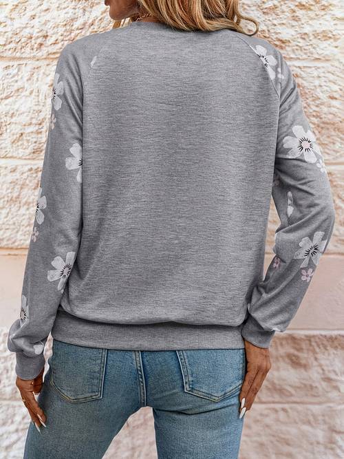 womens grey floral print raglan sleeve sweatshirt long sleeve tops