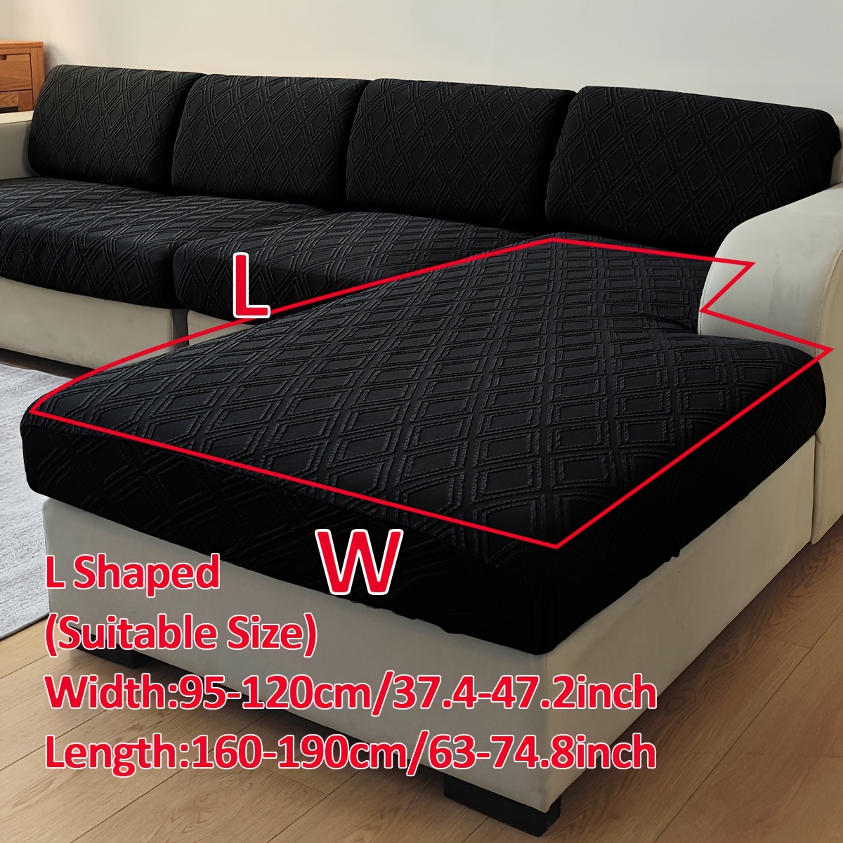TEMU Single-piece Rhombus Embossed Extra-thick Sofa Cushion Cover, Multiple Sizes Available, High-weight Sofa Cushion Protector For Furniture, Home