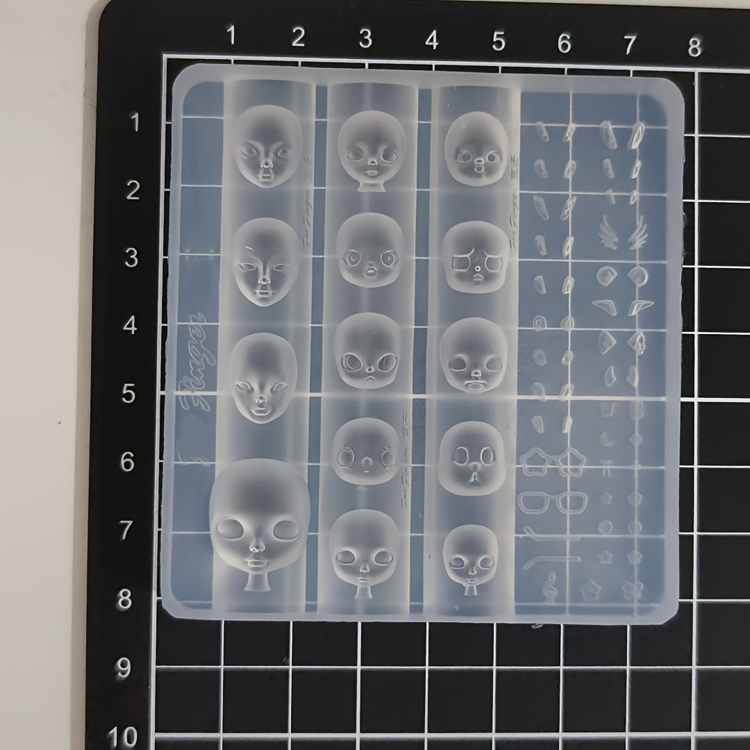 TEMU Testina per bambola retr簷 mini multi-espressione, testina in tessuto multi-stile, stampo in silicone, stampo liquido in resina
