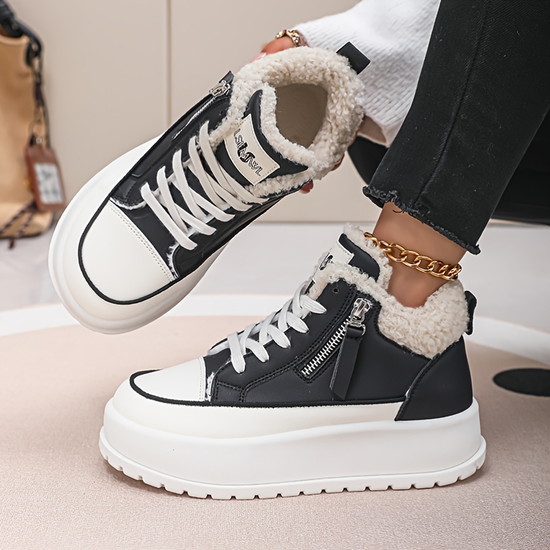 TEMU [sneakers] Trendy Leopard Print Women's Road Running Shoes, Side Zipper Design With Fleece Lining For , Ideal For Outdoor Activities, Dates,