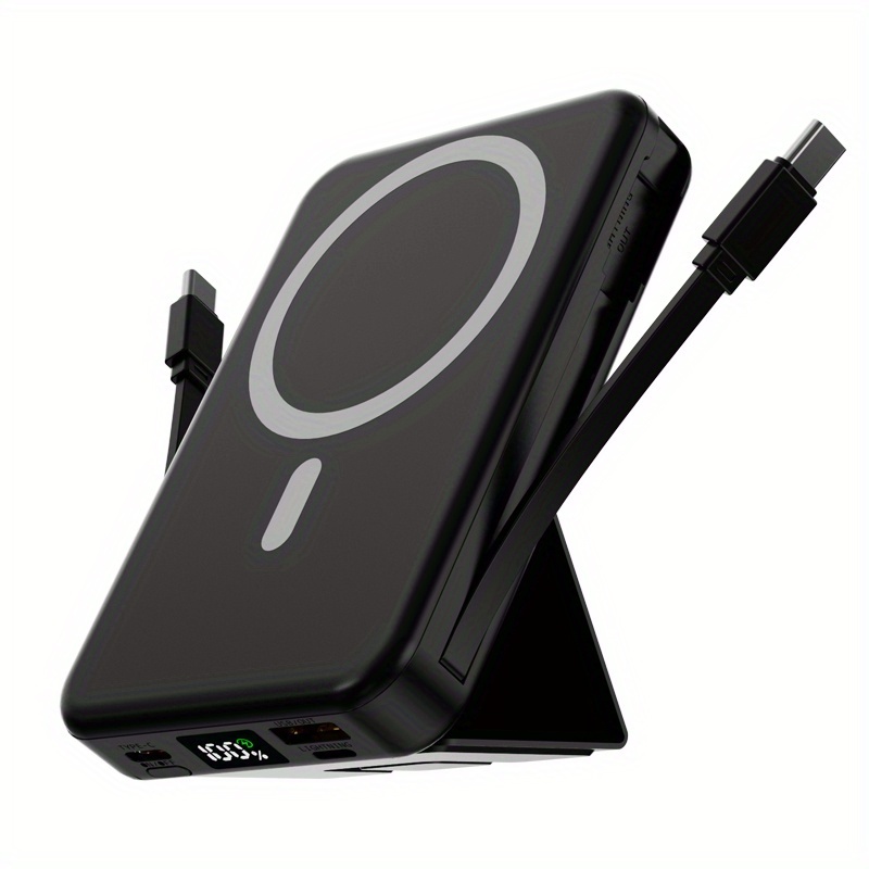 TEMU 9600mah Mobile Power, 22.5w Magnetic Mobile Power, Dual Cable With Bracket Charging Treasure, With Power Display, Can Charge 5 Devices At Time,