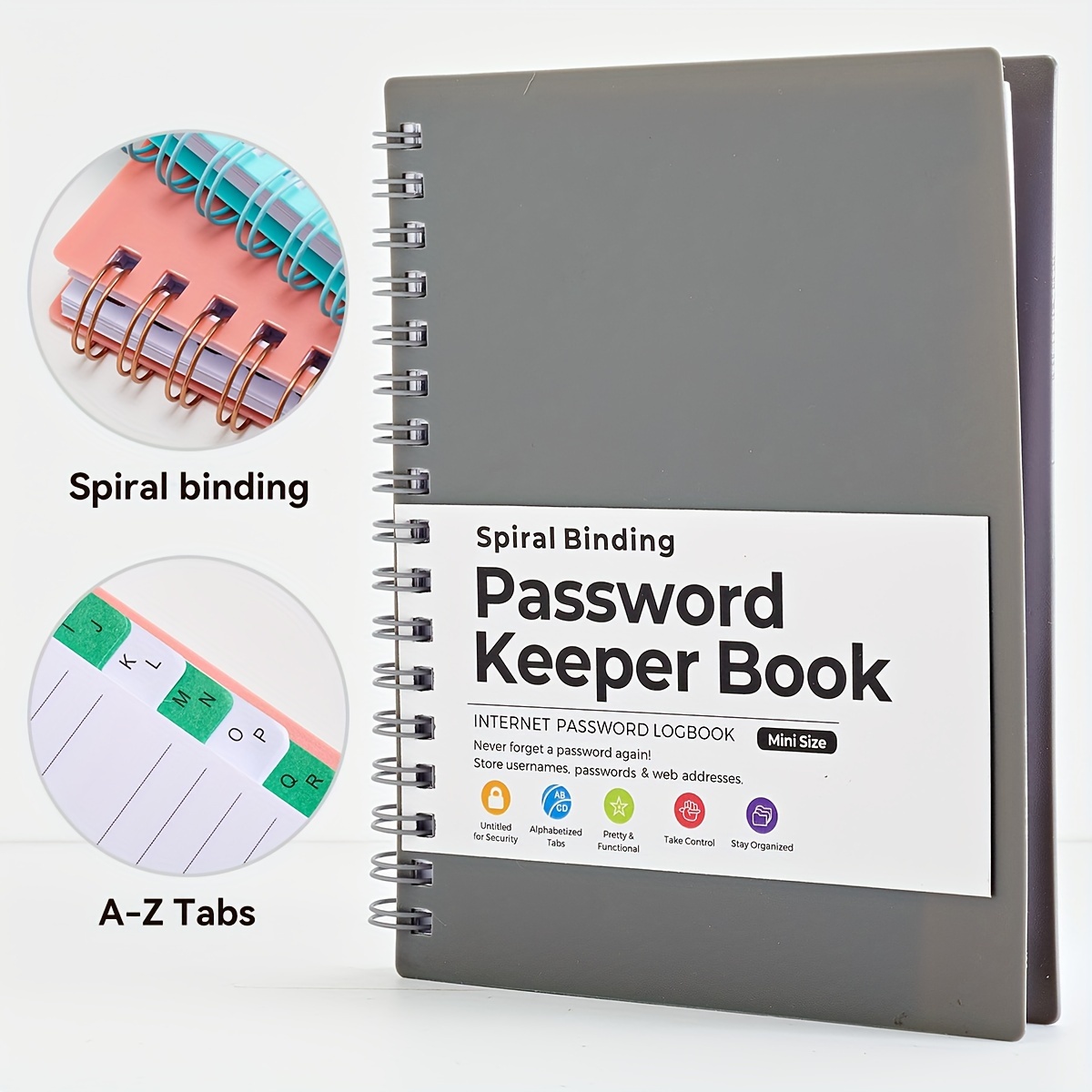 

A6 Mini Size Spiral Password Keeper Book With Alphabetical Tabs, Password Notebook For Internet And Computer Login, Username, Passwords For Home, Office