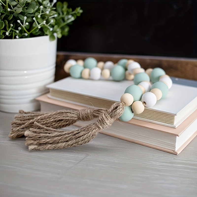 

1pc, Spring Bead Garland, Easter, Farmhouse Beads, Wood Bead Garland, Layered Tray Decoration, Spring Decoration, Bead Garland, Sea Glass, White & Natural