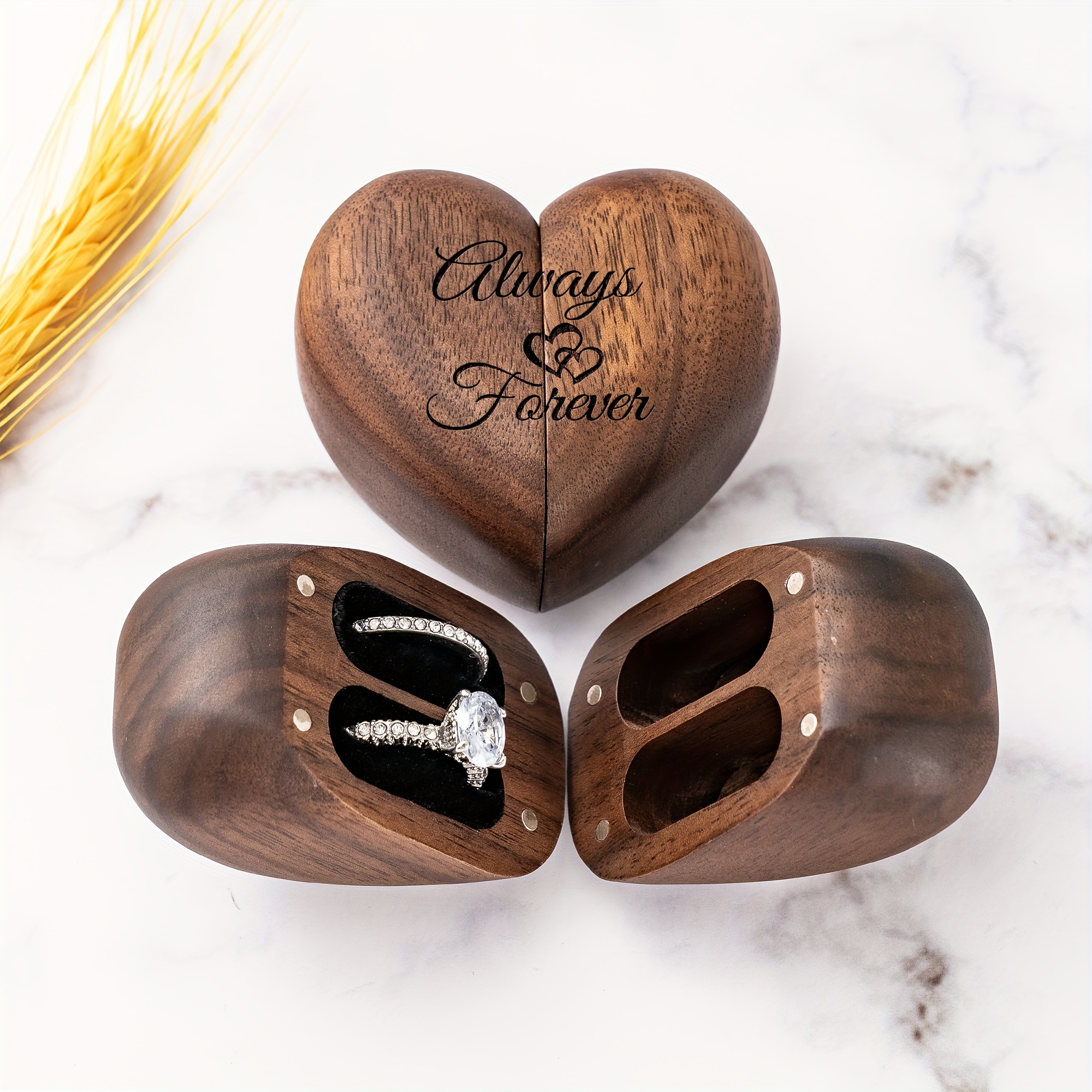 " And Forever" Wooden Ring Box, Heart Shaped Ring Box For Proposal, Engagement Ring Box, Rustic Box, Vintage Ring Box For Wedding