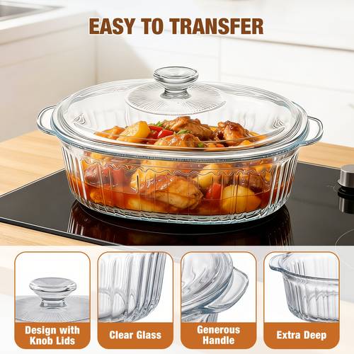 1 8l borosilicate glass cookware collection covered oval roasting dish deep baking tray ideal for baking cooking microwave oven compatible easy to clean great for desserts chicken pasta festive dinners stylish gift for cooks