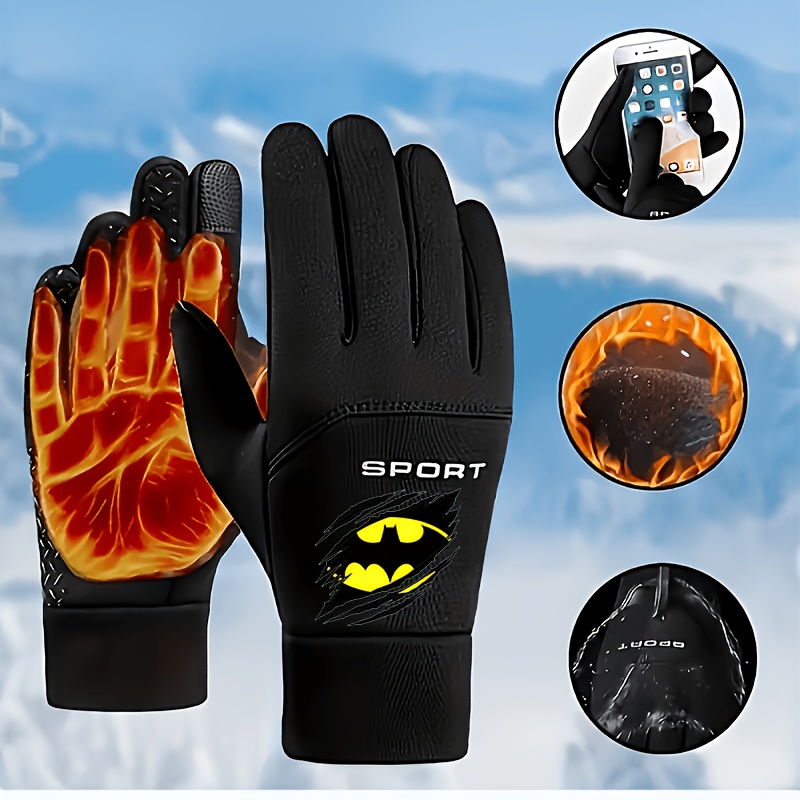 TEMU 1pc Wb Warner Batman Thermal Gloves For Men - -lined Touchscreen Winter Gloves With Batman, Motorcycle Riding, Driving & Outdoor Sports, Weather