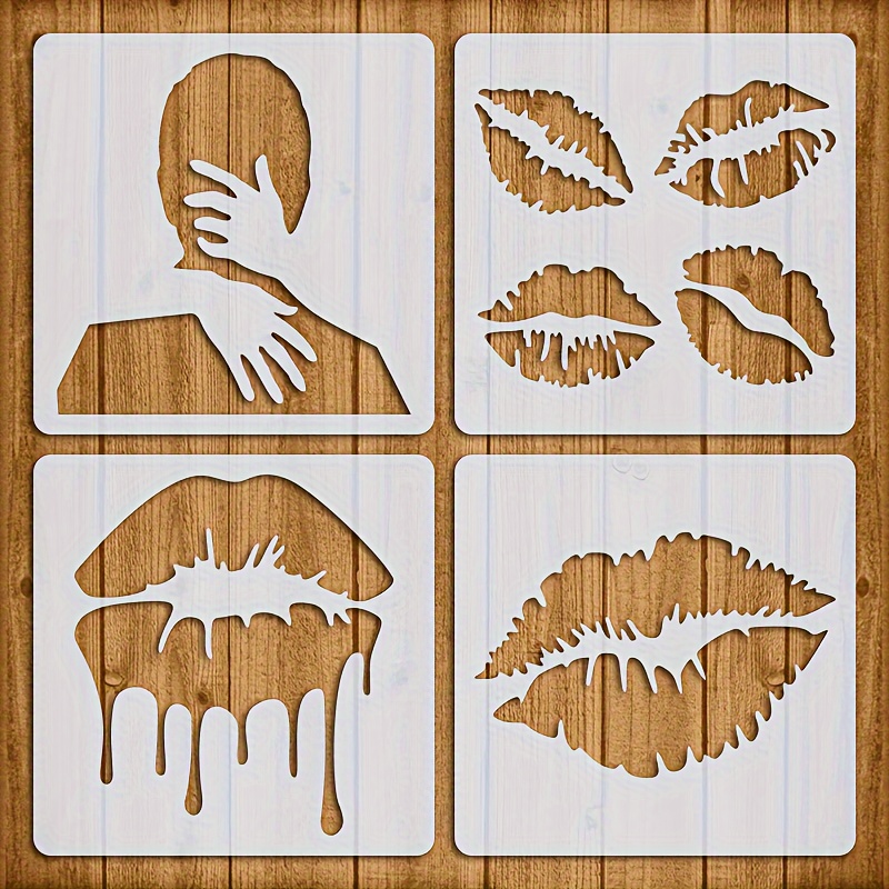 

4-pack Reusable Lip Stencils 3.9" - Romantic Couple & Love Symbol Designs For Diy Art, Crafts, Fabric, Canvas & Home Decor