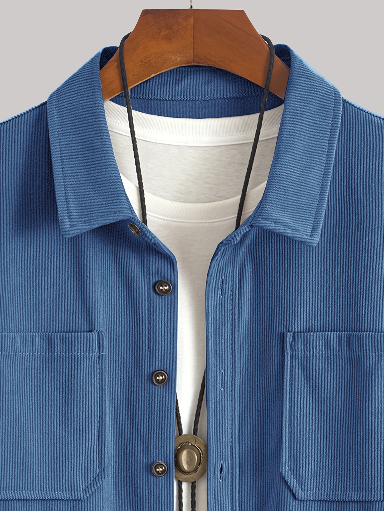 Topassion Herren Cordhemd - Gestreiftes Langarmhemd Mit Klappentaschen