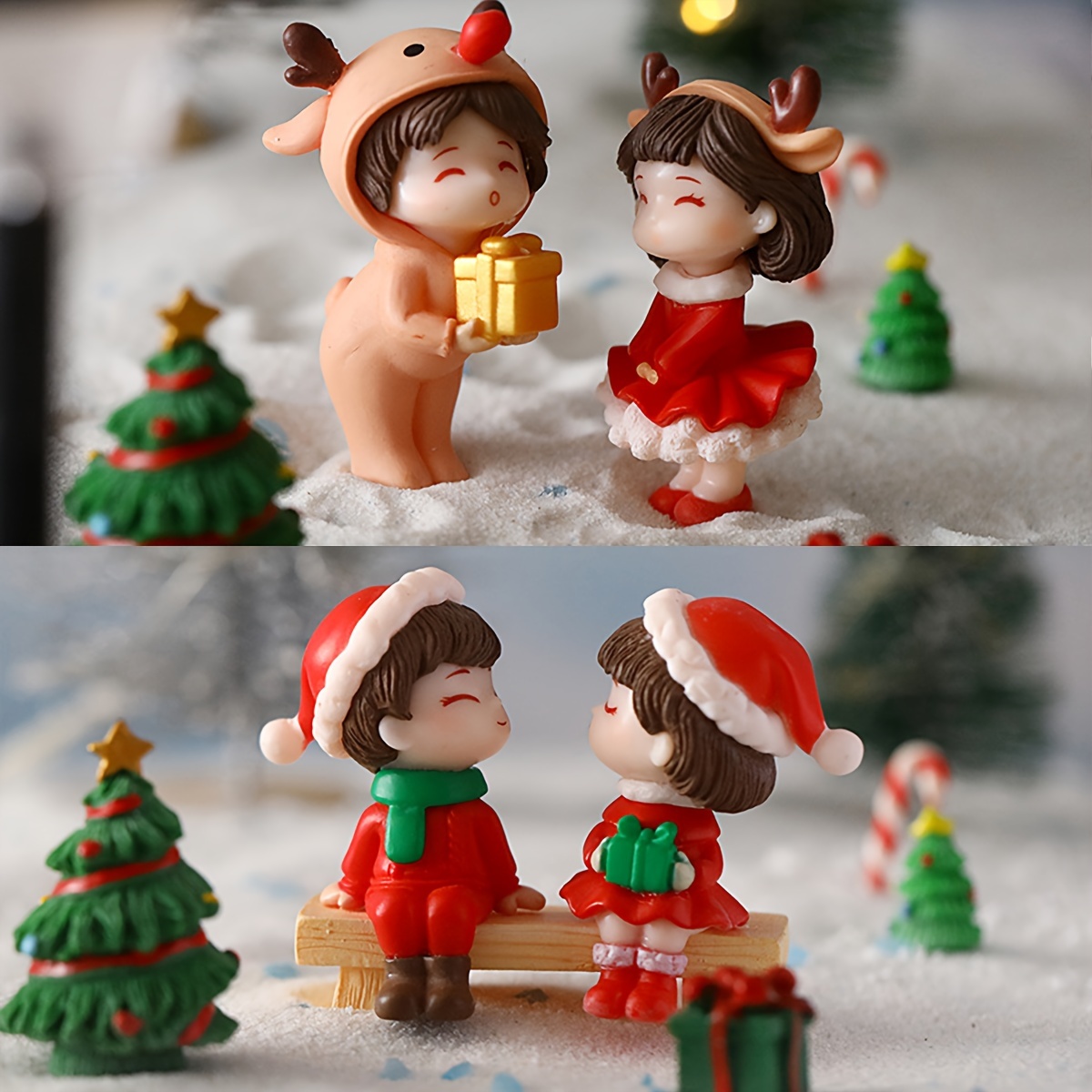 

1 Pair Cute Christmas Couple Figurines, Pvc Collectible Desk Ornaments, Ideal For Car Interior, Home, Kitchen, Office Decor, No Electricity Required