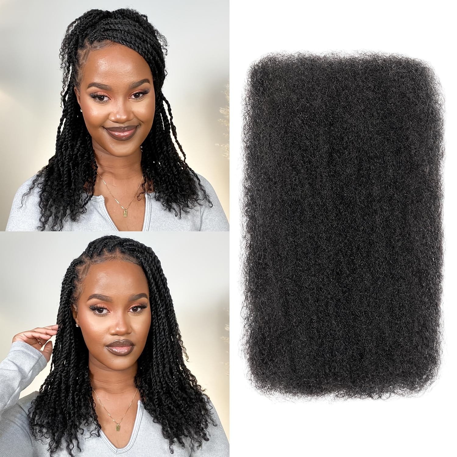TEMU Cheveux Humains Afro Crépus Bouclés pour , Lot de 30g/ de Cheveux Afro Crépus Bouclés pour Extensions Micro Locs, Mini Twist, Dreadlocks,