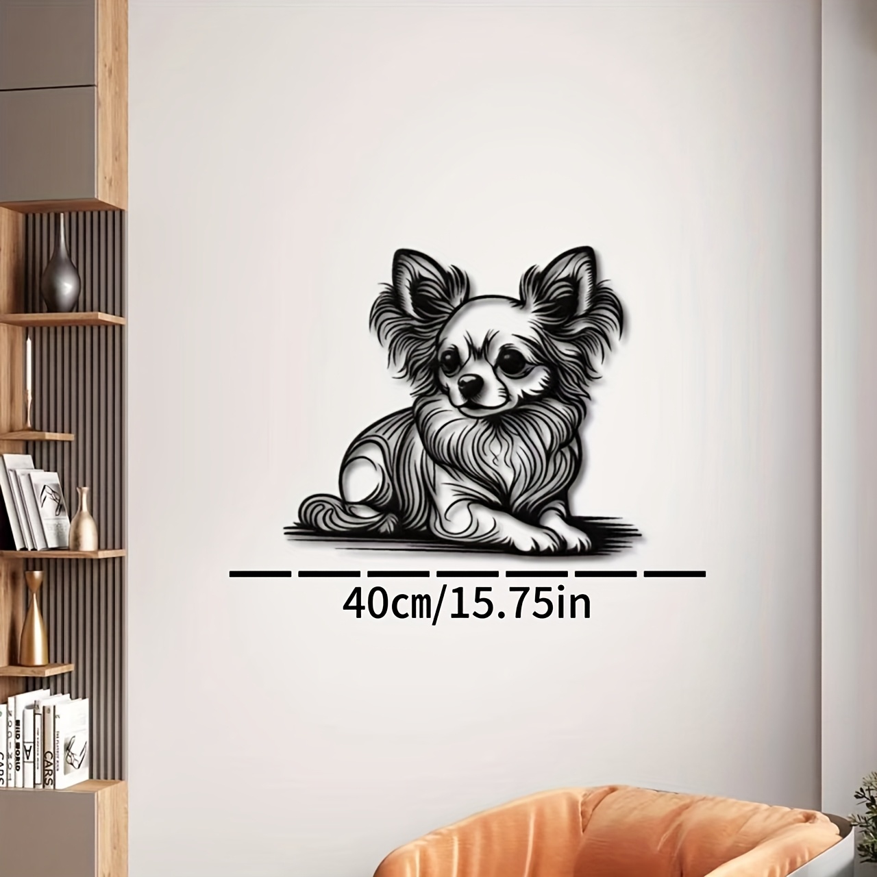 TEMU 1pc Chihuahua Metal Wall Art - Minimalist Dog Wall Hanging Decor, Horizontal Iron Chihuahua Sculpture Suitable For Pet Lovers Gift, Wedding,