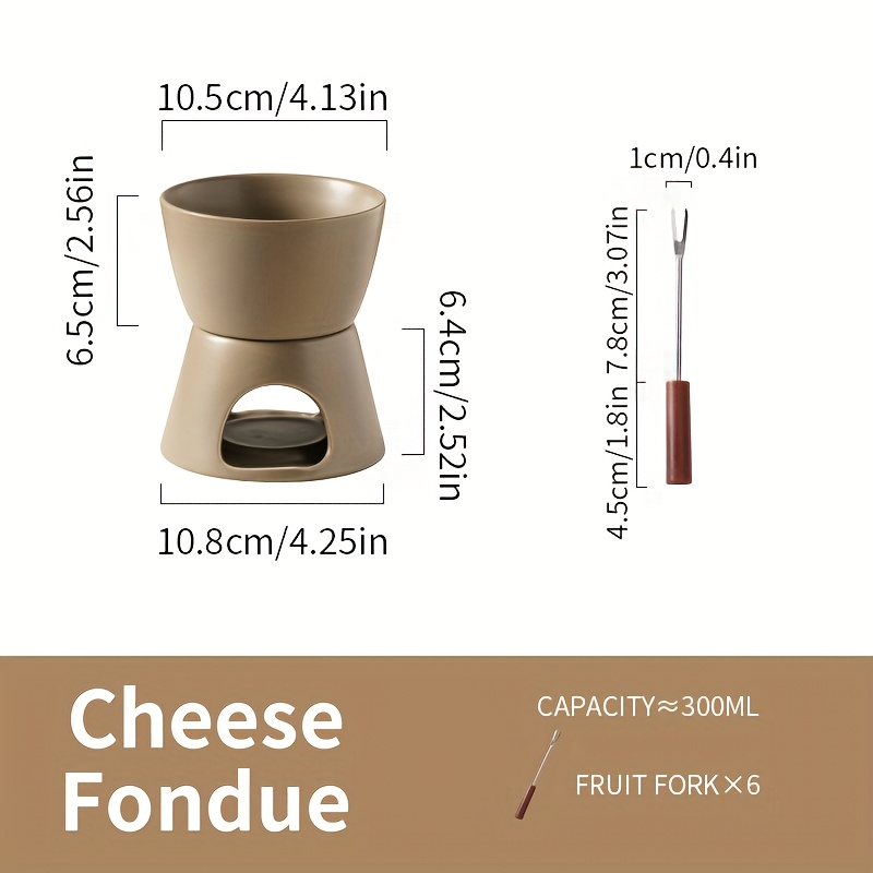Ceramic Cheese Fondue With Matching Forks, And Bowls For Fruit Chocolate Fondue