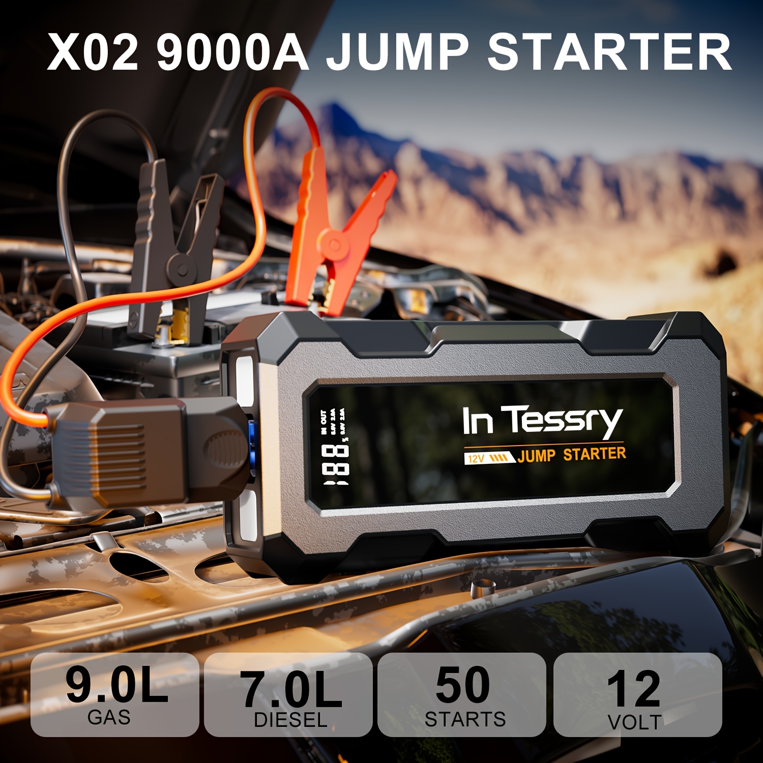 Car Jump Starter, 9000a Car Pack, For Up To 8.5l Gas Engine And 7.0l Engine, 12v Portable Jump Box With Usb/power Bank/dual Output/led Light, Car Charger