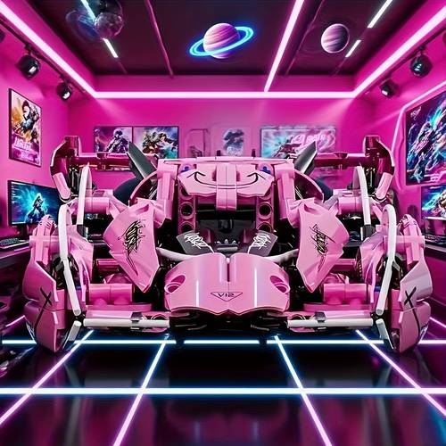 1321pcs Pink Sports Car Model, Stacking and Interlocking Toy Display Product for Halloween Collectibles/Fun Birthday Gift