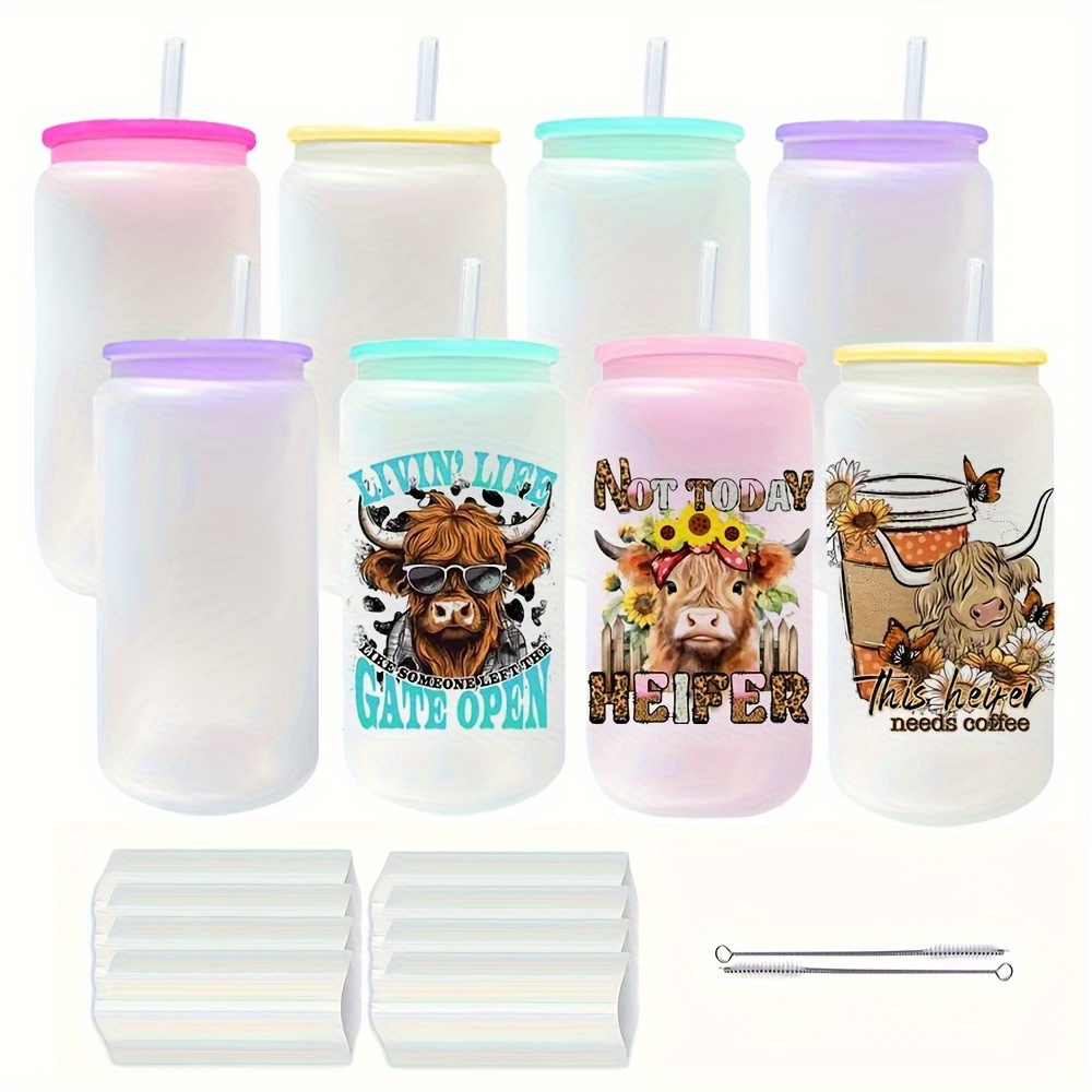12pcs usa warehouse 40oz glass cup sublimation clear frosted glass tumbler  with handle 40oz portable glass cup sublimation clear frosted glass tumbler  with handle sublimation glass cup 40oz sublimation clear frosted glass