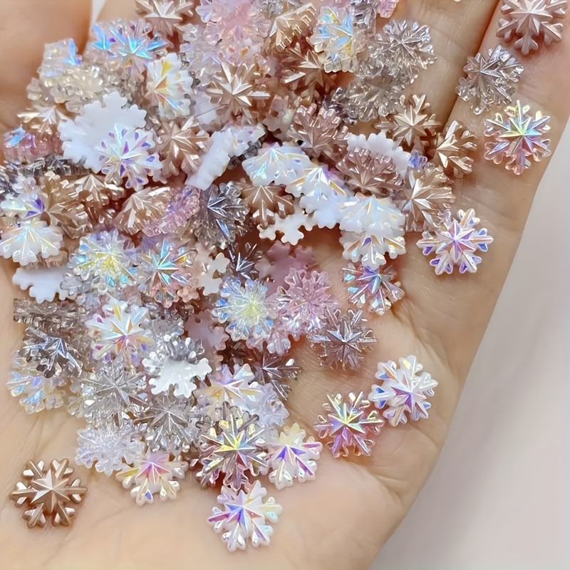 

50pcs Luxury Nail Art Charms Set - Flatback Snowflake & Rhinestones, Scent-free Resin Gems For Manicure Decor