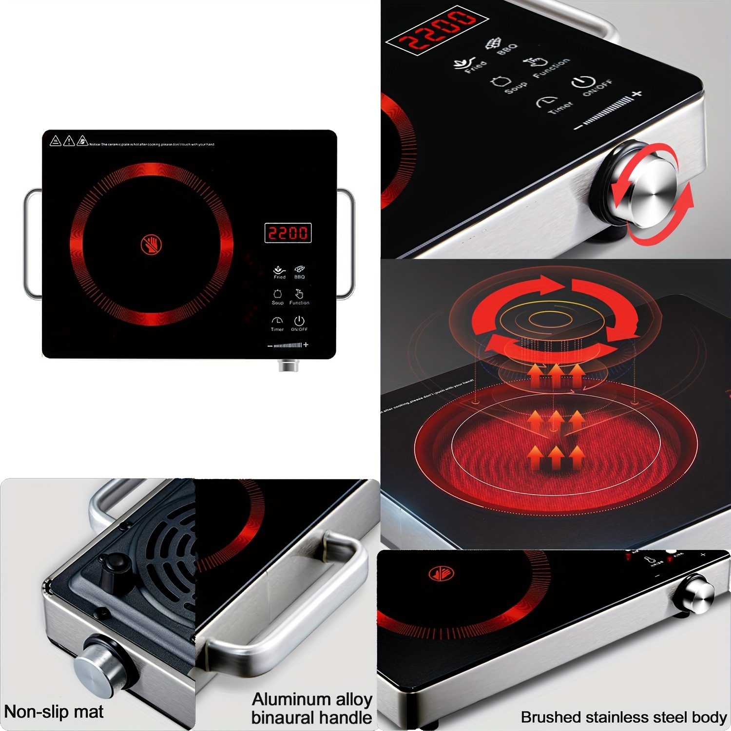 

2200w Electric Ceramic Stove - Infrared Induction Cooker With Adjustable Temperature Control, Compact Single Burner Hot Plate, Stainless Steel, Touch And Knob , Us 110v